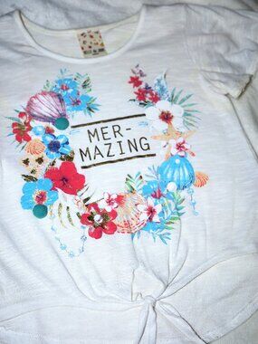Belle Du Jour Mer-Mazing Mermaid Tie Front Graphic Tee Medium Girls Kid Shirt